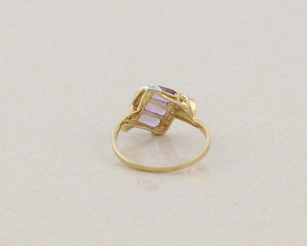 14k Yellow Gold Natural Amethyst and Diamond Ring Size 8 3/4 - Picture 7 of 8